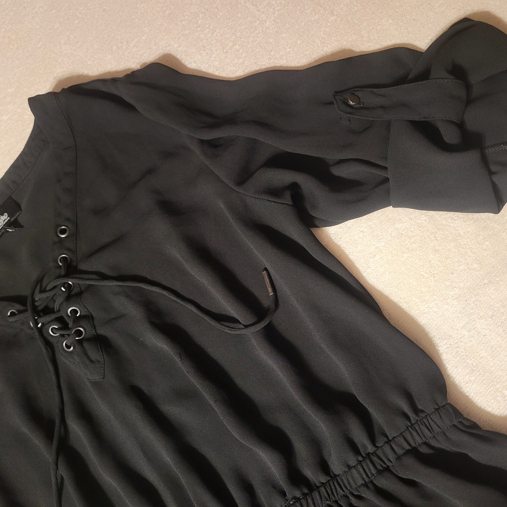 Elegant Black Lace-Up Dress